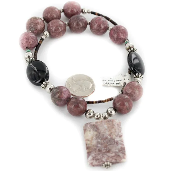 Certified Authentic Navajo .925 Sterling Silver Natural Turquoise Jasper Charoite and Black Onyx Native American Necklace 15213-32 Certified Authentic Navajo .925 Sterling Silver Natural Turquoise Jasper Charoite and Black Onyx Native American Necklace 15213-32