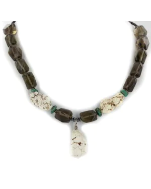 Certified Authentic Navajo .925 Sterling Silver White Howlite Smoky Quartz Native American Necklace 750114-30 Certified Authentic Navajo .925 Sterling Silver White Howlite Smoky Quartz Native American Necklace 750114-30