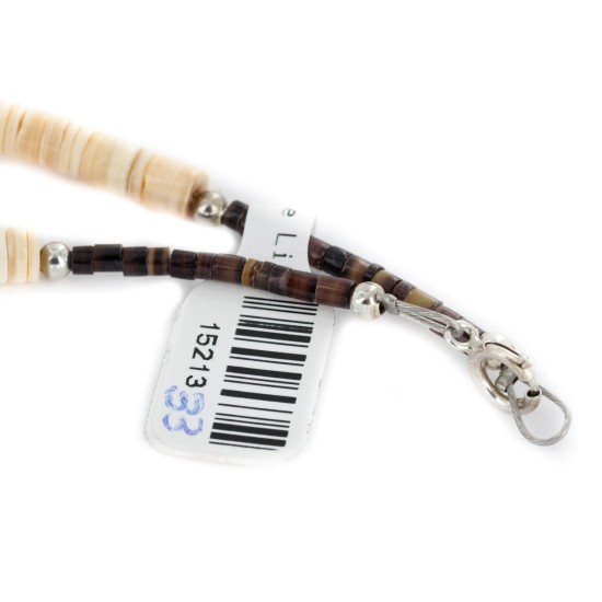 Certified Authentic Navajo .925 Sterling Silver Natural Graduated Melon Shell and Turquoise Native American Necklace 15213-33