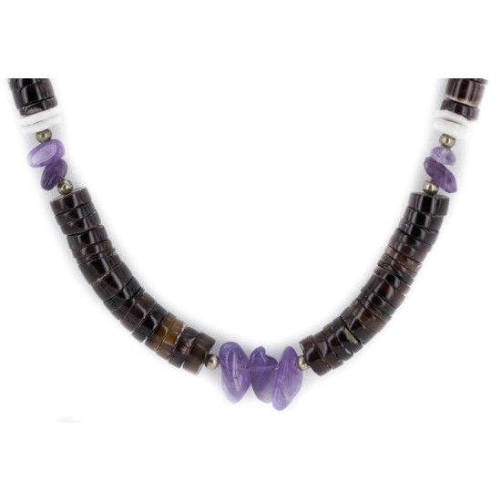 Certified Authentic Navajo .925 Sterling Silver Natural Graduated Heishi and Amethyst Native American Necklace 15151-16
