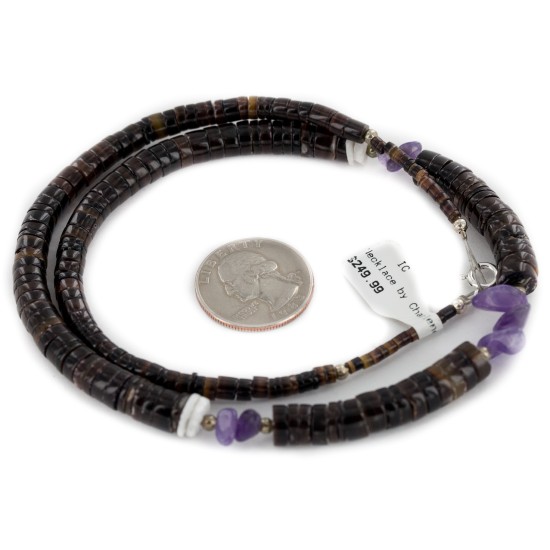 Certified Authentic Navajo .925 Sterling Silver Natural Graduated Heishi and Amethyst Native American Necklace 15151-16