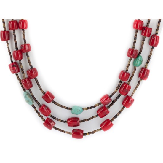 Certified Authentic 3 Strand Navajo .925 Sterling Silver Coral and Natural Turquoise Native American Necklace 15774-3 Certified Authentic 3 Strand Navajo .925 Sterling Silver Coral and Natural Turquoise Native American Necklace 15774-3