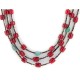 Certified Authentic 3 Strand Navajo .925 Sterling Silver Coral and Natural Turquoise Native American Necklace 15774-3