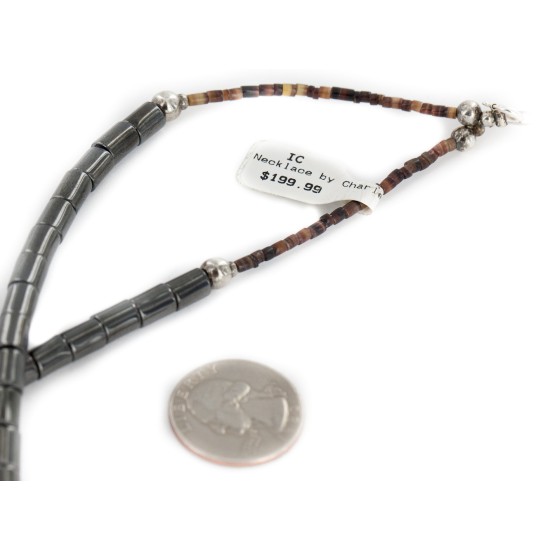 Certified Authentic Navajo .925 Sterling Silver Natural Hematite Native American Necklace 15435