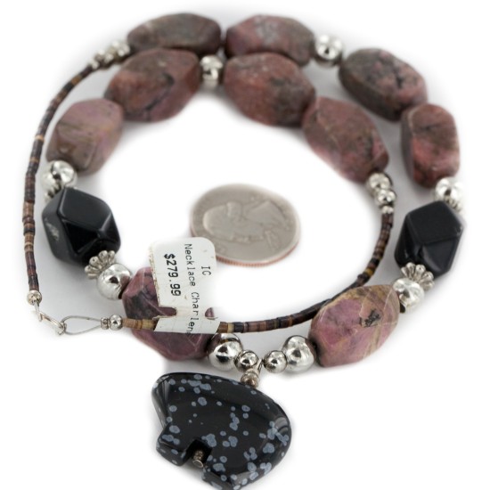Bear Certified Authentic Navajo .925 Sterling Silver Natural Black Onyx Charoite and Snowflake Obsidian Native American Necklace 15632-41 Bear Certified Authentic Navajo .925 Sterling Silver Natural Black Onyx Charoite and Snowflake Obsidian Native American Necklace 15632-41