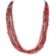 5 Strand Certified Authentic Navajo .925 Sterling Silver Coral and Natural Turquoise Native American Necklace  25278-78