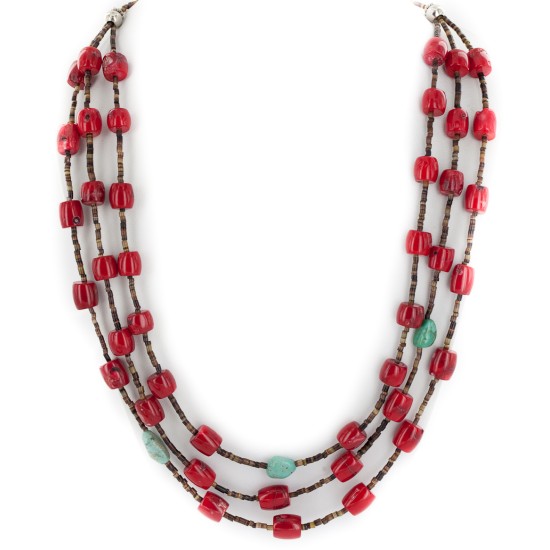 Certified Authentic 3 Strand Navajo .925 Sterling Silver Coral and Natural Turquoise Native American Necklace 15774-3 Certified Authentic 3 Strand Navajo .925 Sterling Silver Coral and Natural Turquoise Native American Necklace 15774-3