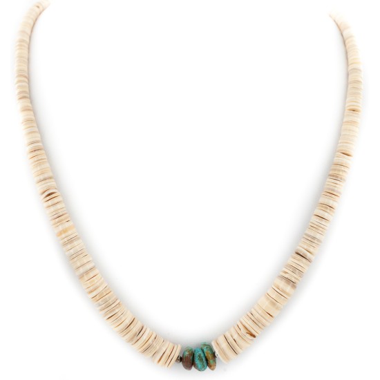 Certified Authentic .925 Sterling Silver Navajo Natural Graduated Melon Shell Turquoise Native American Necklace 15560-6 Certified Authentic .925 Sterling Silver Navajo Natural Graduated Melon Shell Turquoise Native American Necklace 15560-6