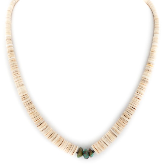 Certified Authentic .925 Sterling Silver Navajo Natural Turquoise Graduated Melon Shell Native American Necklace 15562-538