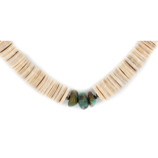 Certified Authentic .925 Sterling Silver Navajo Natural Turquoise Graduated Melon Shell Native American Necklace 15562-538