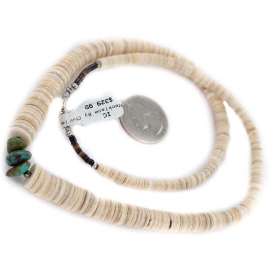 Certified Authentic .925 Sterling Silver Navajo Natural Turquoise Graduated Melon Shell Native American Necklace 15562-538