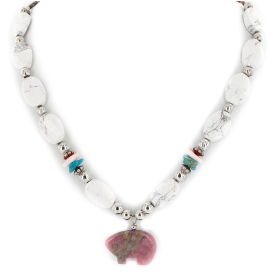 Certified Authentic Bear Navajo .925 Sterling Silver Natural Turquoise Spiny Oyster and Charoite Native American Necklace 15204 Certified Authentic Bear Navajo .925 Sterling Silver Natural Turquoise Spiny Oyster and Charoite Native American Necklace 15204