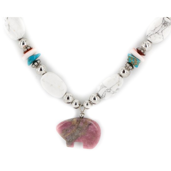 Certified Authentic Bear Navajo .925 Sterling Silver Natural Turquoise Spiny Oyster and Charoite Native American Necklace 15204 Certified Authentic Bear Navajo .925 Sterling Silver Natural Turquoise Spiny Oyster and Charoite Native American Necklace 15204