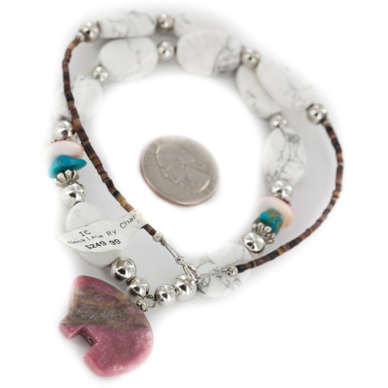 Certified Authentic Bear Navajo .925 Sterling Silver Natural Turquoise Spiny Oyster and Charoite Native American Necklace 15204 Certified Authentic Bear Navajo .925 Sterling Silver Natural Turquoise Spiny Oyster and Charoite Native American Necklace 15204