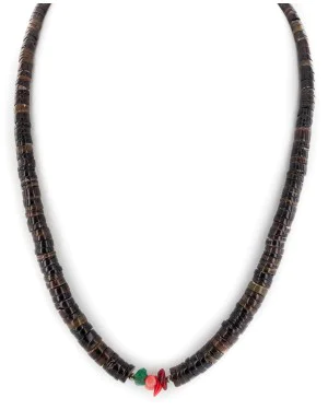 Certified Authentic Navajo .925 Sterling Silver Coral Natural Turquoise and Graduated Heishi Native American Necklace 18114-4