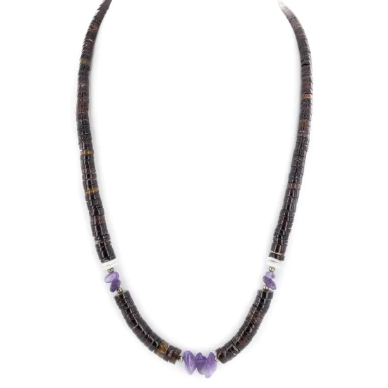Certified Authentic Navajo .925 Sterling Silver Natural Graduated Heishi and Amethyst Native American Necklace 15151-16 Certified Authentic Navajo .925 Sterling Silver Natural Graduated Heishi and Amethyst Native American Necklace 15151-16