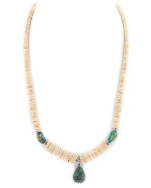 Certified Authentic Navajo .925 Sterling Silver Natural Graduated Melon Shell and Turquoise Native American Necklace 15213-33 Certified Authentic Navajo .925 Sterling Silver Natural Graduated Melon Shell and Turquoise Native American Necklace 15213-33