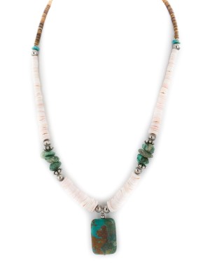Certified Authentic Navajo .925 Sterling Silver Natural Graduated Melon Shell and Turquoise Native American Necklace 17081-5 Certified Authentic Navajo .925 Sterling Silver Natural Graduated Melon Shell and Turquoise Native American Necklace 17081-5
