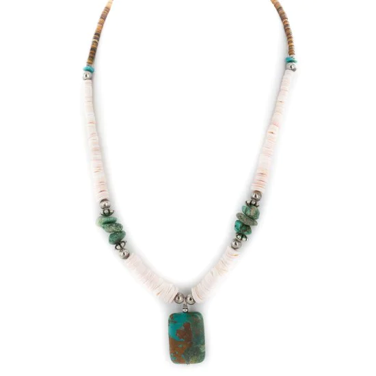 Certified Authentic Navajo .925 Sterling Silver Natural Graduated Melon Shell and Turquoise Native American Necklace 17081-5 Certified Authentic Navajo .925 Sterling Silver Natural Graduated Melon Shell and Turquoise Native American Necklace 17081-5