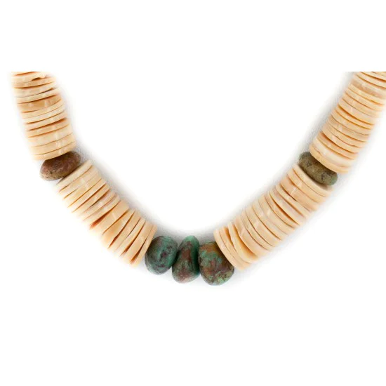 Certified Authentic Navajo .925 Sterling Silver Natural Graduated Melon Shell Turquoise Native American Necklace 17081-3 Certified Authentic Navajo .925 Sterling Silver Natural Graduated Melon Shell Turquoise Native American Necklace 17081-3
