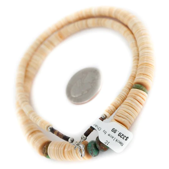 Certified Authentic Navajo .925 Sterling Silver Natural Graduated Melon Shell Turquoise Native American Necklace 17081-3 Certified Authentic Navajo .925 Sterling Silver Natural Graduated Melon Shell Turquoise Native American Necklace 17081-3