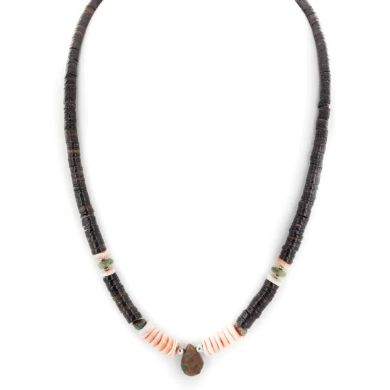 Certified Authentic Navajo .925 Sterling Silver Natural Turquoise Graduated Heishi and Spiny Oyster Native American Necklace 17081-6 Certified Authentic Navajo .925 Sterling Silver Natural Turquoise Graduated Heishi and Spiny Oyster Native American Necklace 17081-6