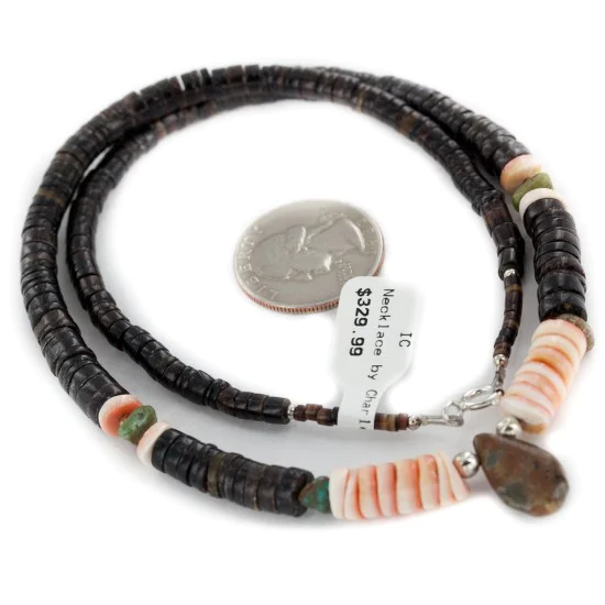 Certified Authentic Navajo .925 Sterling Silver Natural Turquoise Graduated Heishi and Spiny Oyster Native American Necklace 17081-6 Certified Authentic Navajo .925 Sterling Silver Natural Turquoise Graduated Heishi and Spiny Oyster Native American Necklace 17081-6