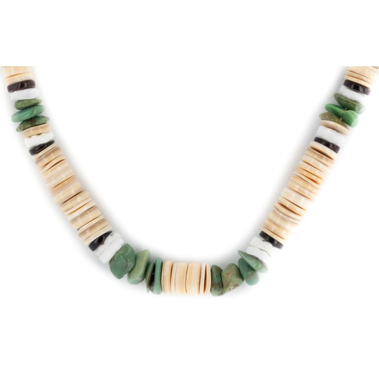 Certified Authentic Navajo .925 Sterling Silver Natural Turquoise Graduated Melon Shell and Heishi Native American Necklace 15845-7