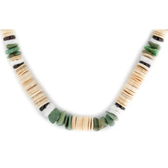 Certified Authentic Navajo .925 Sterling Silver Natural Turquoise Graduated Melon Shell and Heishi Native American Necklace 15845-7 Certified Authentic Navajo .925 Sterling Silver Natural Turquoise Graduated Melon Shell and Heishi Native American Necklace 15845-7