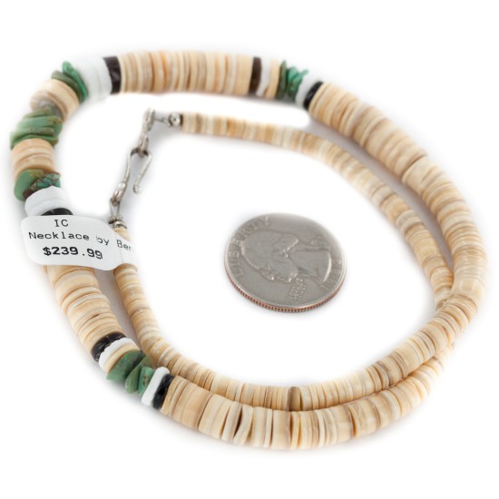 Certified Authentic Navajo .925 Sterling Silver Natural Turquoise Graduated Melon Shell and Heishi Native American Necklace 15845-8 Certified Authentic Navajo .925 Sterling Silver Natural Turquoise Graduated Melon Shell and Heishi Native American Necklace 15845-8