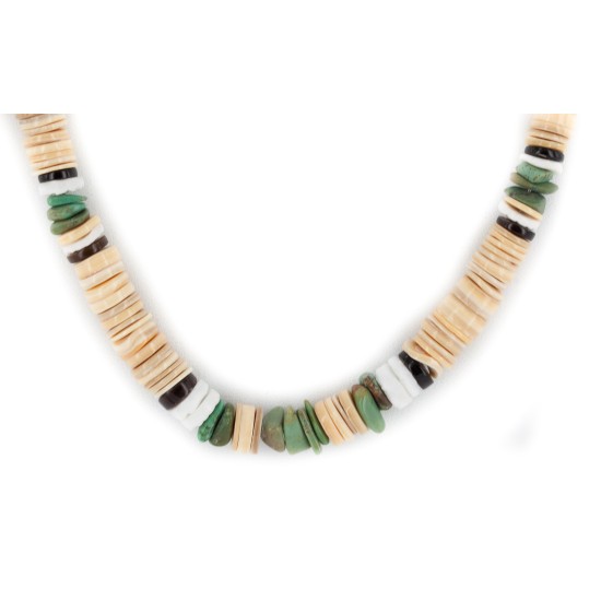Certified Authentic Navajo .925 Sterling Silver Natural Turquoise Graduated Melon Shell and Heishi Native American Necklace 15845-8 Certified Authentic Navajo .925 Sterling Silver Natural Turquoise Graduated Melon Shell and Heishi Native American Necklace 15845-8