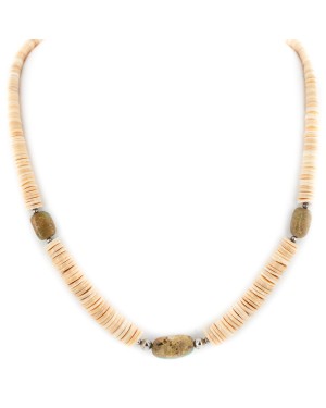Certified Authentic Navajo .925 Sterling Silver Natural Turquoise Graduated Melon Shell Native American Necklace 15213-7