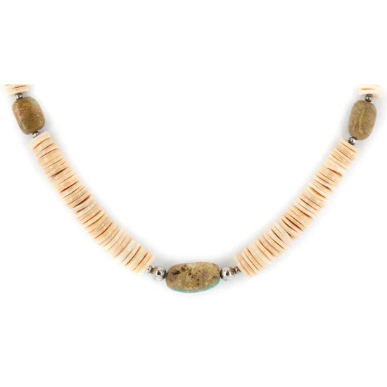 Certified Authentic Navajo .925 Sterling Silver Natural Turquoise Graduated Melon Shell Native American Necklace 15213-7 Certified Authentic Navajo .925 Sterling Silver Natural Turquoise Graduated Melon Shell Native American Necklace 15213-7