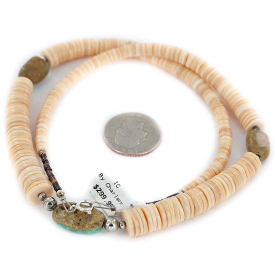 Certified Authentic Navajo .925 Sterling Silver Natural Turquoise Graduated Melon Shell Native American Necklace 15213-7 Certified Authentic Navajo .925 Sterling Silver Natural Turquoise Graduated Melon Shell Native American Necklace 15213-7