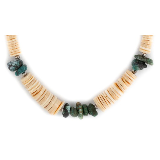 Certified Authentic Navajo .925 Sterling Silver Natural Turquoise Graduated Melon Shell Native American Necklace 15432-113