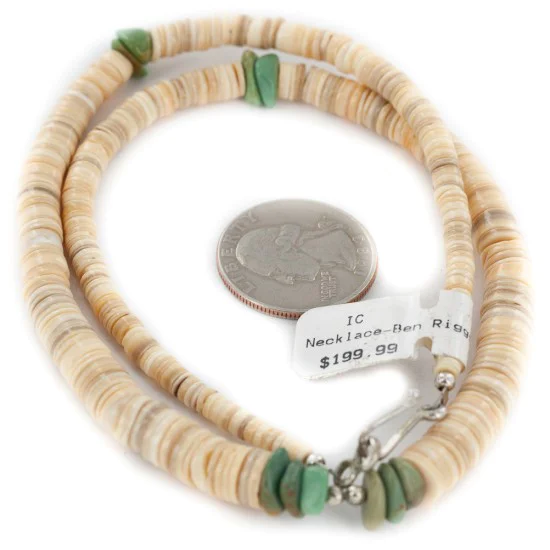 Certified Authentic Navajo .925 Sterling Silver Natural Turquoise Graduated Melon Shell Native American Necklace 15801-13 Certified Authentic Navajo .925 Sterling Silver Natural Turquoise Graduated Melon Shell Native American Necklace 15801-13
