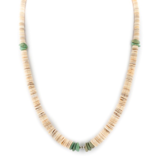 Certified Authentic Navajo .925 Sterling Silver Natural Turquoise Graduated Melon Shell Native American Necklace 15801-13
