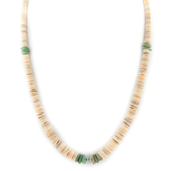 Certified Authentic Navajo .925 Sterling Silver Natural Turquoise Graduated Melon Shell Native American Necklace 15801-13 Certified Authentic Navajo .925 Sterling Silver Natural Turquoise Graduated Melon Shell Native American Necklace 15801-13