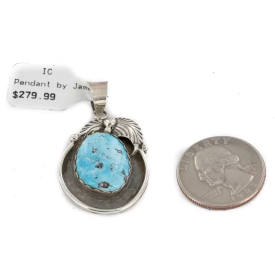 Certified Authentic .925 Sterling Silver Handmade Navajo Natural Turquoise Native American Pendant 25299-5