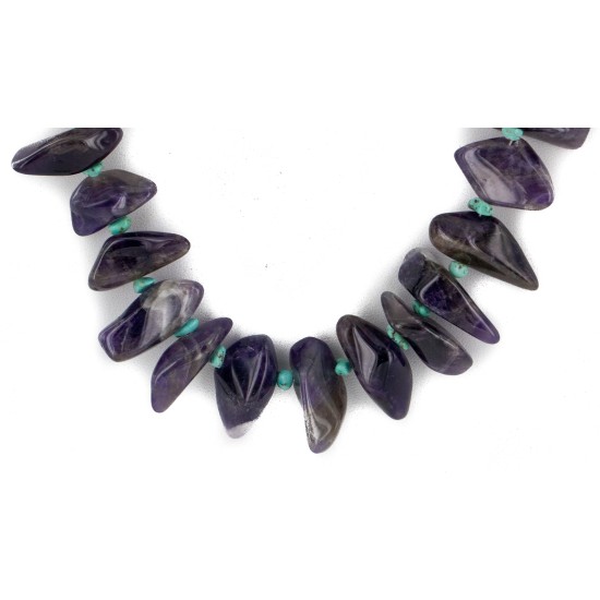 Certified Authentic Navajo .925 Sterling Silver Natural Turquoise Amethyst Native American Necklace 17070-2 Certified Authentic Navajo .925 Sterling Silver Natural Turquoise Amethyst Native American Necklace 17070-2