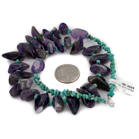 Certified Authentic Navajo .925 Sterling Silver Natural Turquoise Amethyst Native American Necklace 17070-2 Certified Authentic Navajo .925 Sterling Silver Natural Turquoise Amethyst Native American Necklace 17070-2