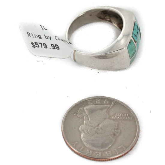 Handmade Inlay Navajo .925 Sterling Silver Certified Authentic Natural Turquoise Native American Ring 18149 Handmade Inlay Navajo .925 Sterling Silver Certified Authentic Natural Turquoise Native American Ring 18149