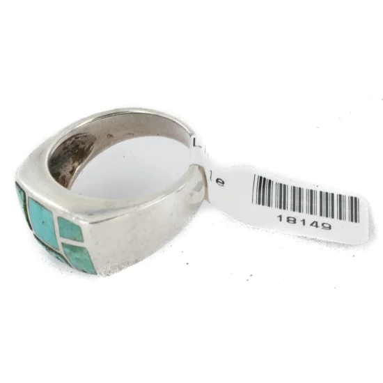 Handmade Inlay Navajo .925 Sterling Silver Certified Authentic Natural Turquoise Native American Ring 18149 Handmade Inlay Navajo .925 Sterling Silver Certified Authentic Natural Turquoise Native American Ring 18149