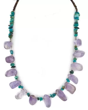 Certified Authentic Drop Navajo .925 Sterling Silver Natural Turquoise Amethyst Native American Necklace 15213-51 Certified Authentic Drop Navajo .925 Sterling Silver Natural Turquoise Amethyst Native American Necklace 15213-51