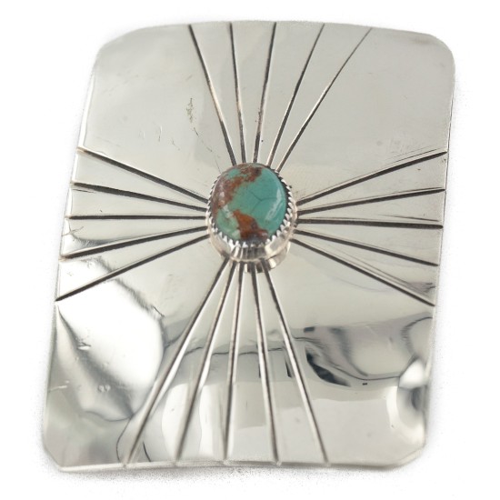 Certified Authentic Handmade Navajo Nickel Natural Turquoise Native American Buckle 12959-2