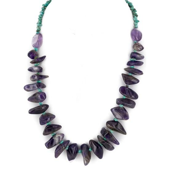 Certified Authentic Navajo .925 Sterling Silver Natural Turquoise Amethyst Native American Necklace 17070-2 Certified Authentic Navajo .925 Sterling Silver Natural Turquoise Amethyst Native American Necklace 17070-2