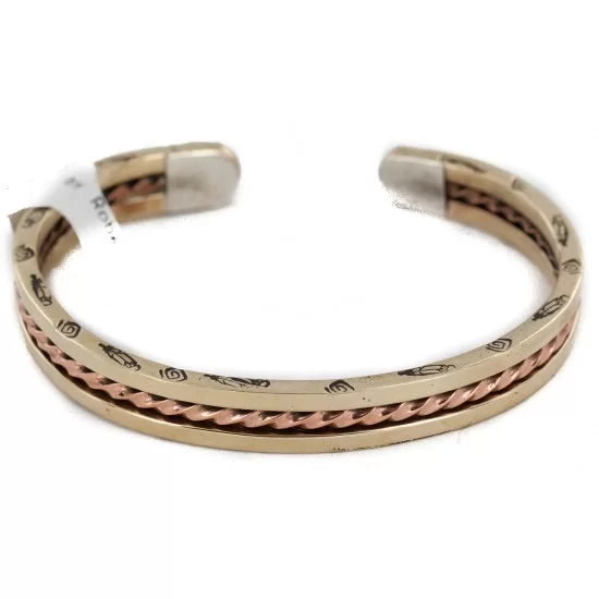 Feather Navajo Handmade Certified Authentic Pure Copper Brass Native American Bracelet 13008-2