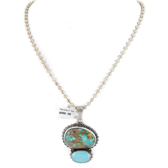 Handmade .925 Sterling Silver Natural Turquoise and Turquoise Native American Necklace 24478-1 Handmade .925 Sterling Silver Natural Turquoise and Turquoise Native American Necklace 24478-1