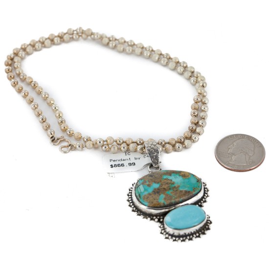 Handmade .925 Sterling Silver Natural Turquoise and Turquoise Native American Necklace 24478-1 Handmade .925 Sterling Silver Natural Turquoise and Turquoise Native American Necklace 24478-1