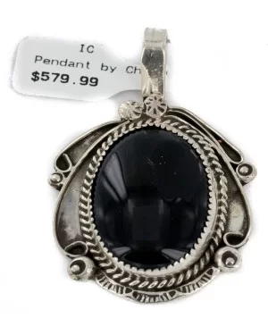 Handmade Certified Authentic .925 Sterling Silver Navajo Natural Black Onyx Native American Pendant 13011